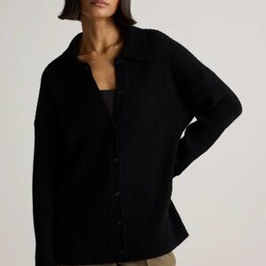 Quince Mongolian Cashmere Wide-Rib
Oversized Collared Cardigan- black